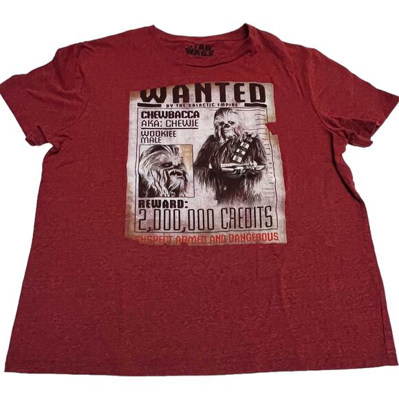 Star Wars Chewbacca Wanted Poster T-Shirt Red Adult Large Credits Reward Tee - Picture 1 of 5